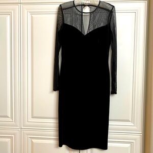 Vintage Onyx Nite Sz 6 Black Velvet Cocktail Dress Sheer Upper Bodice Sleeves